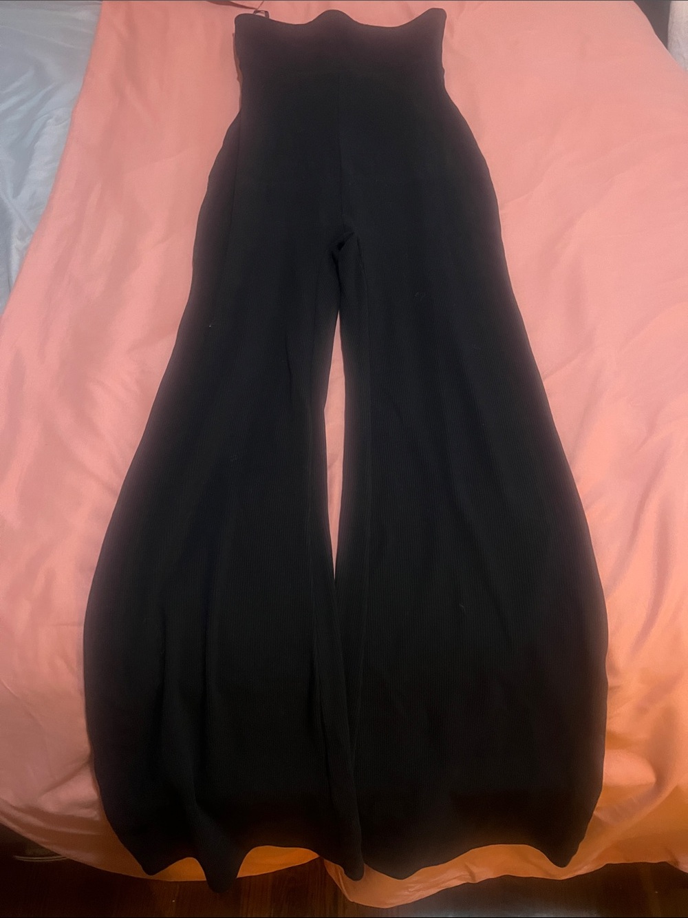Forever 21 Black Ribbed Wide-Leg Strapless Jumpsuit